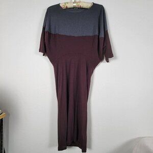 Marimekko Womens Colorblock Dolman Sleeve Midi Dress XS Gray/Maroon Wool Blend